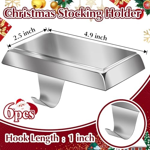 Christmas Stocking Holders for Mantle Set of 6 Silver - Image 2