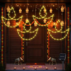 Huquary 4 Pcs Solar Diwali Diya Lights Window Lights Diwali Decorations for Home Deepavali Hanging Silhouette Lighted Decor with Solar Stake 4 Hooks for Indian Festival Mandir Altar Shrine Pooja Decor - Image 3
