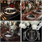 VIJIV 12 Pack Bling Satin Cloth Napkins & Gold Napkin Rings Set of 6 Black - Image 5