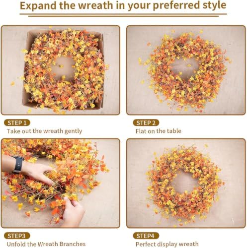24 Inch Fall Wreaths for Front Door Boho Fall Wreath Rustic Autumn Wreath - Image 5