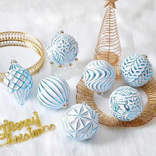 16Pcs Vintage Rustic Christmas Ball Ornaments - Large Shatterproof Neutral Christmas Ornaments Set Farmhouse Christmas Decor for Xmas Tree Home Party Holiday (Blue) - Image 5
