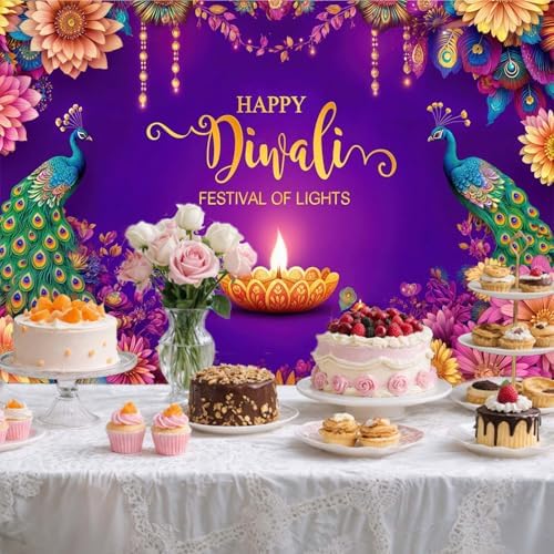 10X8fT Happy Diwali Party Backdrop Decorations Indian Festival of Lights Diwali Photography Background for Light Celebration Festival Party Photo Props Booth Banner Supplies - Image 7