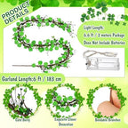 Zeyune 6 ft St. Patrick's Day Garland with Lights Green Shamrock String Lights Artificial St. Patrick's Day Clover Wreath Decorations for Home Mantel Table Wall Irish Party Decor - Image 2