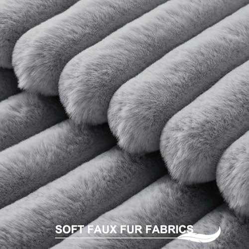 Pallene Faux Fur Decorative Throw Pillow Covers 24x24 Set of 2, Grey - Image 2