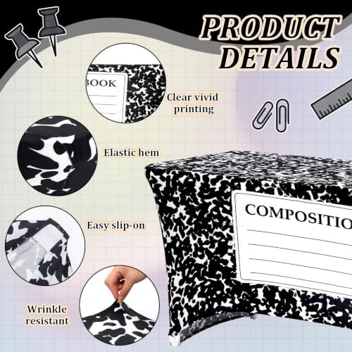 Frienda 2 Pcs Back to School Tablecloth 6 ft Composition Book Table Cover - Image 5
