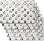 Block Print Floral Decorative Placemats Set of 6, Grey - Image 6