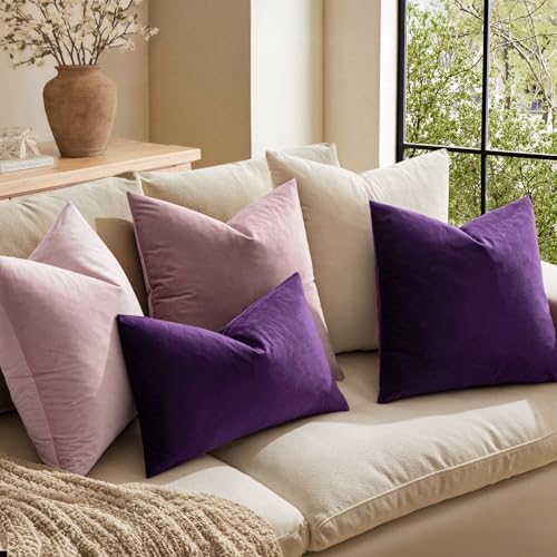 MIULEE 26x26 Inch Pack of 2 Euro Velvet Throw Pillow Covers Eggplant Purple - Image 2