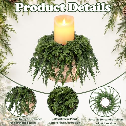 6 Pcs Christmas Draping Wreath Candle Rings, Pine, 3.5 in, Classic - Image 3