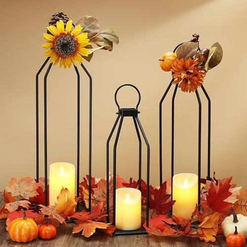 Perfnique Modern Farmhouse Lanterns, Set of 3 Black Metal Lanterns w/ 6hr Timer Flickering Flameless Candles, Decorative for Outdoor Decor, Front Porch, Indoor, Patio, Garden, Fireplace, Christmas - Image 4