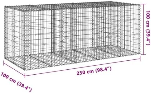 vidaXL Gabion Basket with Cover 98.4"x39.4"x39.4" Galvanized Iron - Image 3