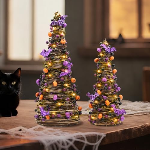 2Pa Lighted Halloween Tabletop Tree,Purple Pumpkin Halloween Decor【Timer】 - Image 5