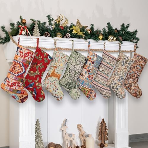 LUBOT Kilim Christmas Stockings Set of 8 Large Family Xmas Stocking 20" Handmade Boho Rustic Country Vintage Woven Stocking Fireplace Hanging Decor 8 Pack - Image 2