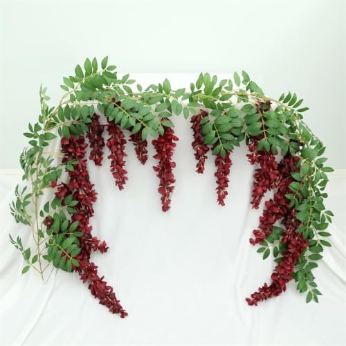 Encrypted Flower Vine Wisteria Artificial Garland Hanging (Wine Red, 2pcs) - Image 5