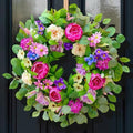 Spring Wreaths for Front Door Outside 24 Inch Spring Door Wreath with Pink Peony,Rose and Blue Hydrangeas, Handmade Silk Summer Wreaths for Front Door Home Wall Window Proch Seasonal Decor by CHVista