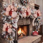 4 Set Large Red White Stripe Christmas Ball Clusters Fabric Ball Ornament - Image 4