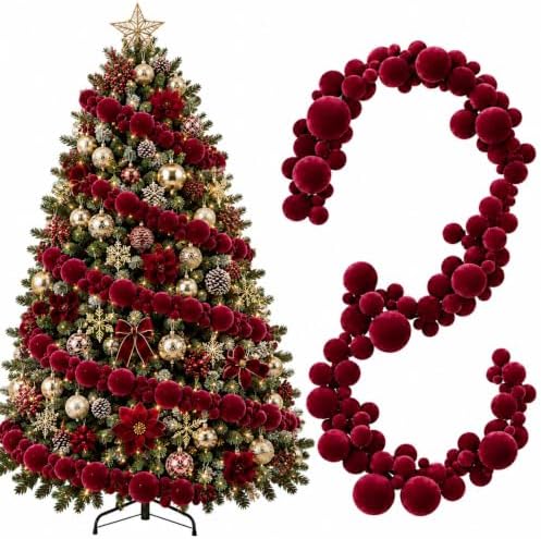 2 Pcs 9 ft Burgundy Velvet Christmas Ball Ornament Garland by Yuxung