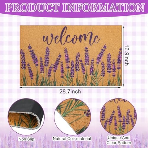 Tingjoo 2 Pcs Lavender Welcome Wreath and Door Mat Set for Front Door - Image 4