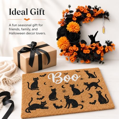 Thiccywoov 2 Pcs Halloween Black Cat Doormat and Wreath Sets for Front Door - Image 5