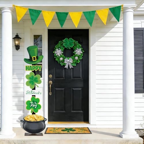 Lawnldyll 4.3FT St. Patrick’s Day Wooden Porch Sign, Shamrock Leprechaun Hat Standing Decor with base, Irish-Themed Pot of Gold Welcome Sign for Front Door Yard Home Party Festival Holiday Decoration - Image 2