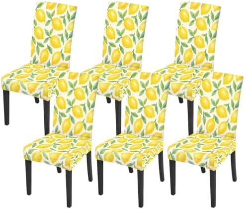 Lemon Print Chair Covers Set of 6,Stretchable Kitchen Dining Room Chair Covers Decorations Removable Washable Dining Chair Slipcovers Chair Protectors for Dining Room & Kitchen by LEIWEIHOPE