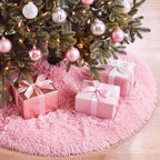 Pink Faux Fur Christmas Tree Skirt 60 Inch Plush Tree Skirt by Skylety