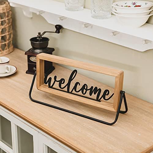 NIKKY HOME Wooden Welcome Sign, Rustic Table Signs Freestanding Word Sign - Image 4
