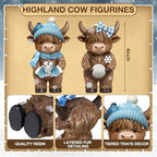 Simgoing 2 Pack Winter Highland Cow Figurines Snowflake Highland Cow Tabletop Decorations Calf Lovers Gifts for Home Centerpieces Holiday Ornament Gifts - Image 2