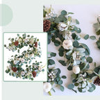 TEMPUS 5.9Ft Artificial Eucalyptus Garland with Pumpkins Pine Cones Lamb Ear Leaves Garland for Wedding Arch Backdrop Thanksgiving Table Farmhouse Decor - Image 4