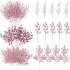 75 Pcs Christmas Glitter Tree Picks 3 Styles Berry Stems, Light Pink by Craftsatin