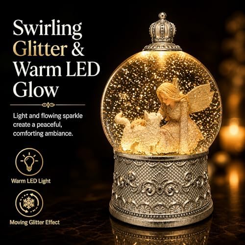 Cat Memorial Gifts for Loss of Cat Sympathy Gift, Snow Globe with Auto Swirling Glitter & 6H Timer, Battery or USB Powered, Cat Remembrance Gifts for Home Decor - Image 3