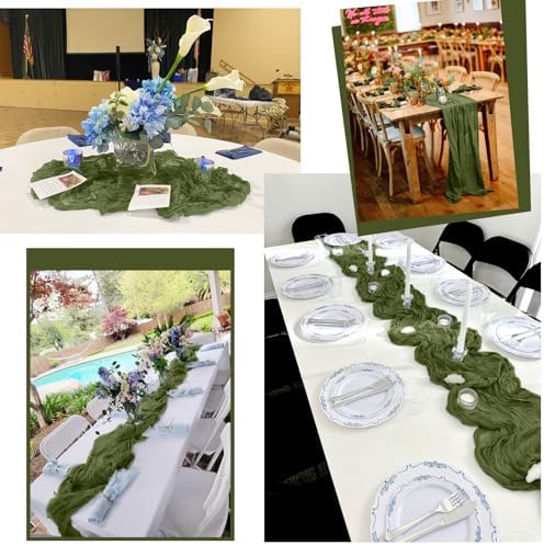 12 Pack Olive Green Table Runner 10Ft Cheesecloth Table Runner Rustic Gauze Table Runners Romantic Long Sheer Fabric Cheese Cloth Table Runners for Wedding Party Bridal Baby Shower - Image 6