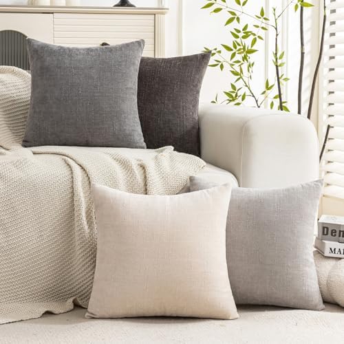 Set of 4 Soft Textured Decorative Throw Pillow Covers 20x20 Inch Cozy Farmhouse Cushion Cover Square Accent Pillow Cases for Bed Couch Sofa Living Room, Grey Series - Image 2