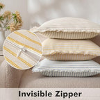 MIULEE Yellow Striped Euro Decorative Throw Pillow Covers, 22x22 - Image 3