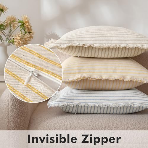 MIULEE Yellow Striped Euro Decorative Throw Pillow Covers, 22x22 - Image 3