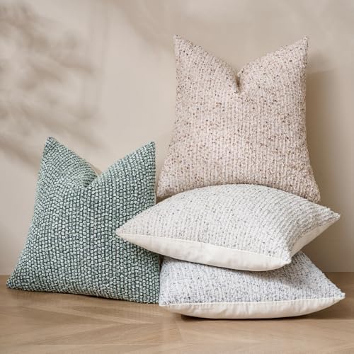 DEZENE Striped Throw Pillow Covers 20x20 Set of 2 Green Textured Boucle Chic Morden Boho Accent Farmhouse Square Decorative Couch Pillow Covers for Home Decor Bed Sofa Living Room - Image 6