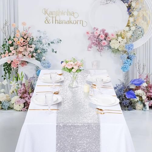 B-COOL Silver Sequin Table Runner: 8 Packs 12x72 Inch Christmas Table Runners Glitter Sparkly Fabric for Engagement Outdoor Wedding Party Birthday Decoration - Image 3