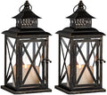 Lantern Decorative Indoor & Outdoor, 2 Pack Large Hanging Candle Lanterns Home Decor, Vintage Metal Candle Holders for Front Porch Patio Wedding Party, Halloween Christmas Decorations (Black) by DECORKEY