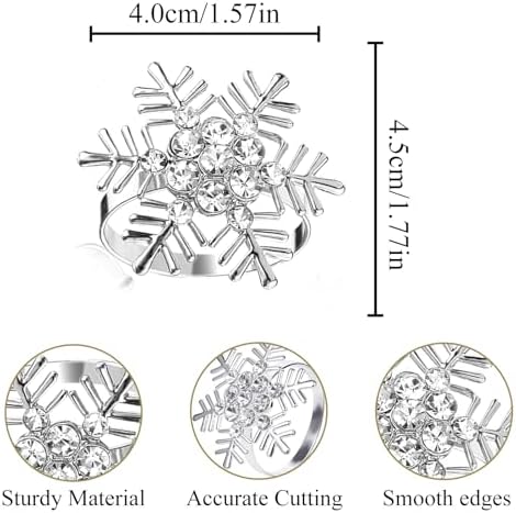 Set of 12 Christmas Napkin Rings Silver Snowflake for Dining Table Setting Napkin Ring Bulk Banquet Serviette Decor for Thanksgiving Christmas Holiday Wedding Winter Party - Image 2