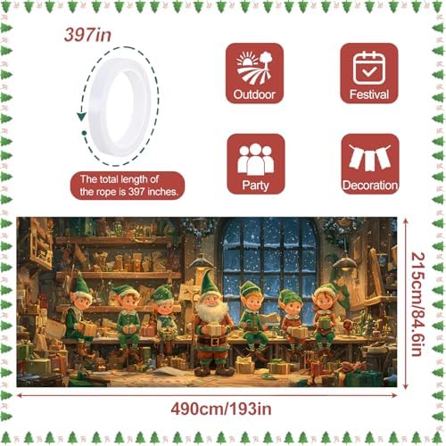 Santa's Workshop Christmas Garage Door Banner 7x16FT, Santa and Elves Holiday Scene, Large Outdoor Xmas Decoration for Garage Doors, Large Garage Cover for Christma - Image 4