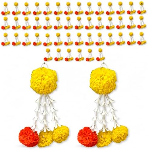 LOVENSPIRE Pack of 50 Marigold Tuberose Tassels Bulk 6 Inch Artificial Marigold Flowers Diwali Halloween Day of the Dead Decoration Home Décor Indian Wedding Eid Mehndi Decor (Orange Yellow) by LOVENSPIRE