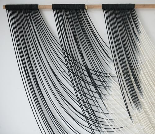 Jakalin Macrame Wall Hanging Black Ombre Dip-Dyed Fiber Decor 59" Wx33 L - Image 7