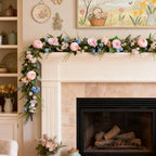 70 Inch Spring Garland, Pink Peony & Blue Daisy Artificial Garlands with Lavender & Eucalyptus,Flower Garland for Wedding Arch Mantel Table Front Door Window Home Decor - Image 6