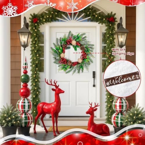 Christmas Wreaths for Front Door Decor Flower, 20" Xmas Berries - Image 3