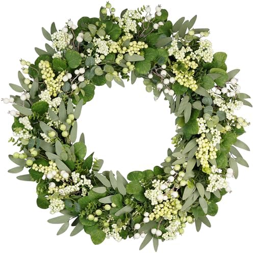 Vlorart 32 Inch Artificial Spring Summer Greenery Christmas Wreaths for Front Door Green Eucalyptus Leaf Wreath Decor Boxwood with Big Berries for Farmhouse Outside Year Round by Vlorart