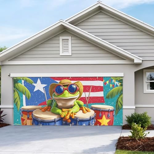 7 * 16ft Vibrant Puerto Rico Garage Door Banner, Tropical Island Style Decor Flag, Retro Castle Pattern Photo Backdrop, Cultural Pride Background for Outdoor Festival Holiday Garage Door Decoration - Image 7