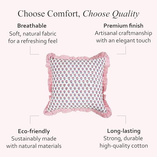 CPC Pink Sapphire Ruffle Throw Pillow Covers for Couch, 20x20 Inch Cotton Stripe Ruffle Couch Pillows for Living Room, Hidden 16 Inch Zipper Boho Pillow Case or Cute Outdoor Pillows - Image 6