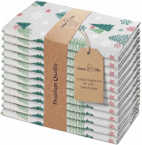 Urban Villa Cloth Napkins Cotton 20x20 (Set of 12) Greentree Print by CottonTrends