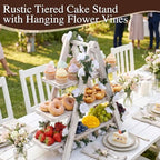 White Wood 3 Tier Foldable Serving Tray for Cupcake Dessert Stand,Rectangular Farmhouse Stand Charcuterie Board Wedding Party Decorative Tray Decor - Image 3