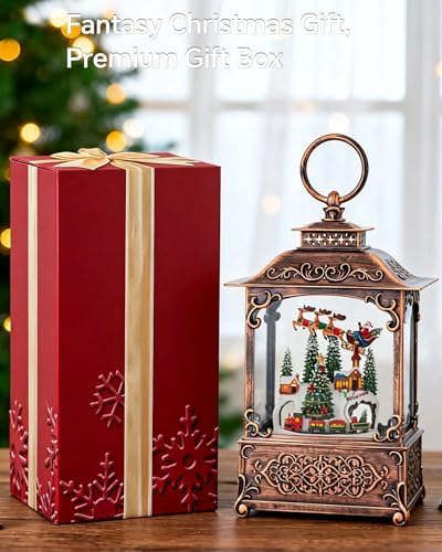 Vintage Christmas Lantern Snow Globe with Santa Sleigh Village Scene, Lighted Musical Holiday Decor with Swirling Glitter Snow, 8 Songs, Timer Function, USB & Battery Powered Tabletop - Image 3
