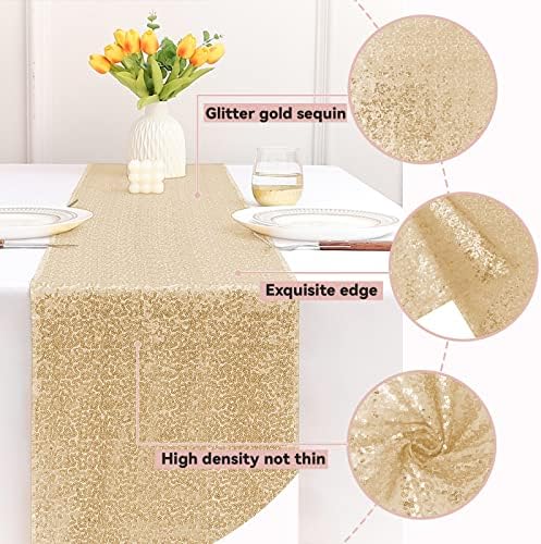 Sugargirl 10 Packs 12 x 72 inches Sequin Table Runner, Glitter Champagne Table Runner for Birthday Party Supplies Wedding Holiday Celebration Event Decorations - Image 3